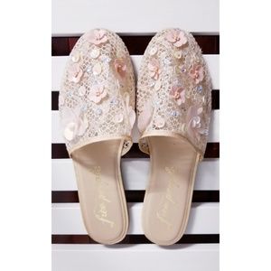 Free People Iridescent Flower Beige Slippers